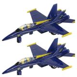 ArtCreativity Diecast F-18 Blue Angel Jets with Pullback Mechanism, 2 pcs, 6.75 inches Diecast Metal Jet Plane Fighter Toys for Boys, Air Force Military Cake Decorations, Aviation Party FavorsOne Piec