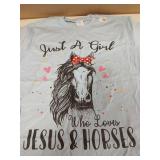Just A Girl Who Loves Jesus and Horses Tshirt  Blue Large