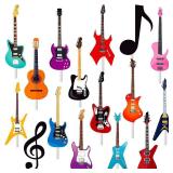 24pcs Guitar Cupcake Toppers Music Notes Rock Birthday Cake Picks Party Decorations for Guitar Player Theme Baby Shower Supplies