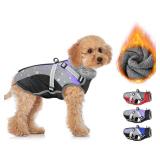 SlowTon Dog Jacket with Harness Built in - Waterproof Fleece Winter Warm Dog Coats for Small Medium Dogs, Reflective Adjustable Furry Puppy Vest Clothes for Outdoor Walking (PU, S)