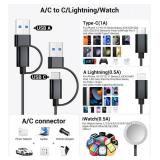 Temdan for Travel Vacation Essentials,3 in 2 USB C Cable for Apple Watch Charger/iPhone 17 Charger/Lightning,Multi Charging Cable Cord,Camping Essentials,Designed for iWatch &iPhone 16-12-4FT Black