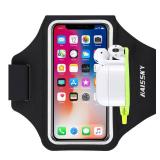 Running Armband with Earphone Bag Cell Phone Armband for iPhone 16 15 Pro 14 Plus 13 11 XR XS, Galaxy S24/S10 Water Resistant Sports Phone Holder Case & Zipper Slot Car Key Holder for 6.9 inch Phone