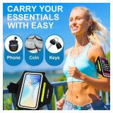 Running Armband with Earphone Bag Cell Phone Armband for iPhone 16 15 Pro 14 Plus 13 11 XR XS, Galaxy S24/S10 Water Resistant Sports Phone Holder Case & Zipper Slot Car Key Holder for 6.9 inch Phone
