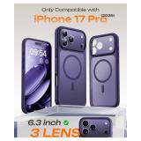 TOCOL for iPhone 17 Pro Case, Full Camera Protection, Built-in Magnetic Ring, Compatible with Magsafe Charger, Translucent Matte Case for iPhone 17 Pro 6.3 inch (Midnight Purple)