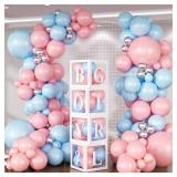 HKYOOD 140Pcs Gender Reveal Balloon Garland Arch Kit - Pink and Blue Balloons Silver Latex Balloon for Boy or Girl Gender Reveal Decorations Birthday Party Baby Shower Celebration Anniversary (No Box)