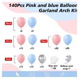 HKYOOD 140Pcs Gender Reveal Balloon Garland Arch Kit - Pink and Blue Balloons Silver Latex Balloon for Boy or Girl Gender Reveal Decorations Birthday Party Baby Shower Celebration Anniversary (No Box)