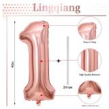 Rose Gold 1 Balloons, 40 Inch Giant Helium Foil Number 0-9 for Girls, Self Inflating Digit 1st Birthday Balloon for Women Anniversary Baby Shower New Year Engagement Party Decorations Supplies