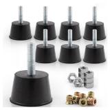 NEWBYTEK M6 Thread Rubber Furniture Leveling Feet Screw in Threaded Furniture Levelers Adjustable Table Chair Levelers Feet Glides for Chairs Tables Cabinet Patio - 8 Pack