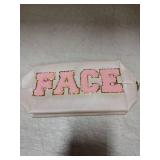 besharppin Preppy Makeup Bag, Synthetic Leather Patch Cosmetic Bag with FACE Chenille Letter for Skin Care, Gift for Girlfriend or Wife, Present for Girls, Daughter, Sister and Mother(Beige)