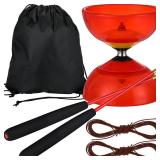 Chinese Diabolo Toy Set Includes 5 Inches Five Bearings Diabolo Ball Toys with 2 Pieces Alloy Diabolo Sticks 2 Pieces Ropes Drawstring Bag for Fun (Red)