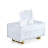 YoBa Thick Acrylic Tissue Box Holder Rectangular Clear Tissue Box Dispenser with Gold Plated Aluminum Legs for Bathroom, Kitchen, Bedroom, Office, Hotels and Restaurant