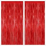 Red Tinsel Backdrop, 3.28 FT x 7.05 FT Fringe Curtains, Red Foil Tinsel Party Streamer Backdrop Curtains for Valentines Day, Wedding Photo Backdrop Party Decorations for Wedding Anniversaries 2 pack