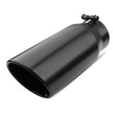 Vurkcy 4 inch Inlet Exhaust Tip, 5" Outlet 12" Overall Length Stainless Steel Exhaust Tail Pipe, Bolt-On, Rolled Edge, Slant Sleek Angle Cut, Polished Tailpipe, Black