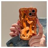 FABSPARK Case for iPhone 17 Pro Max,3D Meteorite Bubble Pattern Electroplate Plating Glitter Curly Wavy Frame Glossy Case,Soft TPU Shockproof for iPhone 17 Pro Max 6.9 inch,Orange