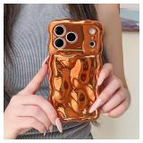 FABSPARK Case for iPhone 17 Pro Max,3D Meteorite Bubble Pattern Electroplate Plating Glitter Curly Wavy Frame Glossy Case,Soft TPU Shockproof for iPhone 17 Pro Max 6.9 inch,Orange