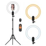 Kmasic 12 inch Ring Light with Sta 2800mAh Rechargeable, LED Circle Selfie Cordless Ringlight with 63" Tripod/Phone Holder/Remote for Makeup Live/Video Recording/Tiktok/YouTube/Podcasting/Vlogging