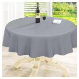 Homing Round Vinyl Tablecloth, Waterproof Spillproof Plastic Flannel Backed Table Cloth, Wipe Clean Table Cover for Dining, Buffet Parties and Camping (Grey, 60")