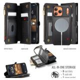 Defencase for iPhone 17 Pro Magnetic Wallet Case Compatible with Magsafe with RFID Blocking Zipper & Card Holder for Women Men PU Leather Strap Detachable Case for iPhone 17 Pro (6.3 inch), Black