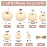 Wooden Beads for Crafts 7 Sizes Unfinished Natural Wood Bead Wooden Beads Bulk 6mm, 8mm, 10mm, 12mm, 14mm, 16mm, 20mm Bead for Garland Macrame Jewelry Making DIY Farmhouse Decor 950 peice