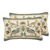Patdrea Designer Rectangle Throw Pillow Covers Set of 2,Farmhouse Blue Linen with Birds Floral Pattern Pillow Cover,Decorative Lumbar Pillowcases Cushion for Bed Living Room Outdoor Car,12"x20"