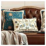 Patdrea Designer Rectangle Throw Pillow Covers Set of 2,Farmhouse Blue Linen with Birds Floral Pattern Pillow Cover,Decorative Lumbar Pillowcases Cushion for Bed Living Room Outdoor Car,12"x20"