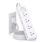 10FT Extension Cord - Power Strip Surge Protector, Flat Plug, Addtam 12 Widely Outlets 3 Sides Outlet Extender, 900J, Wall Mount, Desk Charging Station Compact for Home Office Dorm Room Essentials
