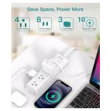 10FT Extension Cord - Power Strip Surge Protector, Flat Plug, Addtam 12 Widely Outlets 3 Sides Outlet Extender, 900J, Wall Mount, Desk Charging Station Compact for Home Office Dorm Room Essentials