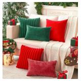 GriNeed Pack of 2 Christmas Red Pillow Covers 18x18 Inch Decorative Faux Fur Throw Pillow Cover, Soft Lumbar Plush Pillowcases for Couch Sofa Bed Living Room, Fluffy Cute Home Boho Accent Decor