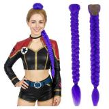 Long Purple Braid Ponytail Extensions Pre Stretched Purple Hair Extensions for Braids Easy Clip in Ponytail for Teen Cosplay Halloween Costume(24 Inch)