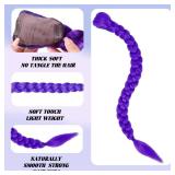 Long Purple Braid Ponytail Extensions Pre Stretched Purple Hair Extensions for Braids Easy Clip in Ponytail for Teen Cosplay Halloween Costume(24 Inch)