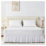 U-NICE HOME White Wrap Around Bed Skirt King/Cal King Sized - 14" Drop, Effortless Elastic Fit, Wrinkle Resistant & Pleated Design - No Mattress Lift - for Modern & Classic Bedrooms