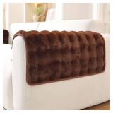 Hittun Non-Slip Couch Arm Covers,Thick Soft Recliner Arm Chair Covers Set of 2 Waterproof Armrest Covers for Sofa, Washable Faux Fur Sofa Arm Cover (Brown, 24" x 24" 2 Pack)