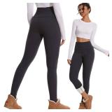 FULLSOFT Fleece Lined Leggings for Women Thick High Waisted Winter Warm Yoga Pants Workout Tummy Control Thermal Warm Leggings(Ebony-Dark Grey,Medium)