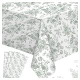 Buryeah 4 Pcs Sage Green Floral Tablecloth Rectangle Disposable Plastic Table Cloth Flower Table Cover for Summer Picnic Wedding Birthday Baby Shower Party Favors, 54 x 108 Inch