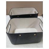 La Jolie Maison Storage Baskets for Organizing, 2 Pack, Luxury Vegan Leather Storage Cube Boxes for Closet Shelf Cabinet Bookcase, Carbon Black