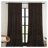 RYB HOME Brown Blackout Curtains 84 inches Long Velvet, Room Darkening Thermal Insulated Drapes with Hook Belt for Bedroom Home Theater, W 52 x L 84 inches, 2 Panels Set