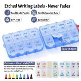 Foldable Weekly Pill Organizer 2 Times a Day with 2 Extra Compartments - Etched Labels - Portable 7 Day AM PM Medicine Box, Week Daily Travel Pill Case Holder for Meds, Vitamin, Supplement -Clear Blue