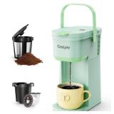 Tastyle Single Serve One Cup Coffee Maker, for K Cups and Grounds, Mini Coffee Maker with Portable Handle, 6 to 12 Oz Brew Size, for Travel, Camping, Office, RV and Dorm, 120V, Oasis