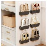 DegMongee 6-Pack Wall Mounted Shoe Rack with Sticky Strips, Space Saving Hanging Shoe Rack, No-Drill Hanging Shoe Shelves, Ideal for RV, Campers, Door, Closet