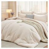 MUXHOMO 7 Pieces Full Comforter Set, Soft Bed in a Bag Full Size, All Season Bedding Set with Comforter, Flat Sheet, Fitted Sheet, Pillowcases & Shams, Beige