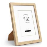 FinalFind 8x10 Picture Frame with Mat for 5x7, Natural Solid Oak Wood Picture Frames 8x10 with Tempered Glass for Wall & Tabletop(Single,Oak)