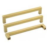 Goldenwarm 10 Pack Gold Cabinet Pulls Square Kitchen Hardware Handles - LSJ12GD160 Brushed Brass Pulls for Cabinets Closet Square Cupboard Bathroom Desk Door Knobs 6-1/4in(160mm) Hole Centers