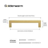 Goldenwarm 10 Pack Gold Cabinet Pulls Square Kitchen Hardware Handles - LSJ12GD160 Brushed Brass Pulls for Cabinets Closet Square Cupboard Bathroom Desk Door Knobs 6-1/4in(160mm) Hole Centers
