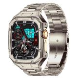 BAITEYOU Stainless Steel Watch Band with Case Compatible with Apple Watch band Ultra 3 2 1 49mm, Rugged Strap with Metal Protective Bumper Cover for iWatch Bands Men (Titanium Color)