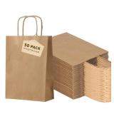 FACEBAG 50-Pack Brown Paper Bags with Handles Bulk, 8x4.25x10.5 Inches,Medium-sized Gift Bags with Handles for Party Favors Take-Out Grocery Shopping & Retail Reusable & Durable