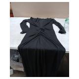 Women Deep V Neck Long Sleeves Ruched Elegant Wedding Guest Cocktail Evening Prom Dress Maxi Long Dress Black Large