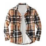 BENGVO Womens Flannel Shacket, Sherpa Lined Plaid Shirt Jacket Women Casual Fleece Outerwear Winter Coat Khaki Medium