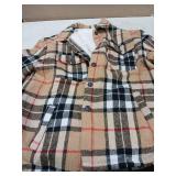 BENGVO Womens Flannel Shacket, Sherpa Lined Plaid Shirt Jacket Women Casual Fleece Outerwear Winter Coat Khaki Medium