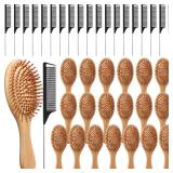 Meanplan 40 Pcs Bamboo Hair Brush Bulk Wedding Hairbrush Gifts for Women Mini Wood Hair Growth for Women Men Wedding Gift(Round Head)