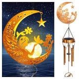 Solar Moon Fairy Wind Chimes,Moon Gifts for Mom Women Men Sympathy Festival Birthday Mothers Day,Hanging Outdoor Decor Cracked Glass Ball Memorial Large Wind Chimes, Decorations for Garden Patio Porch